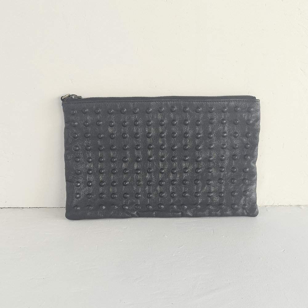 TOP SHOP | Black Leather Studded Clutch Bag Purse